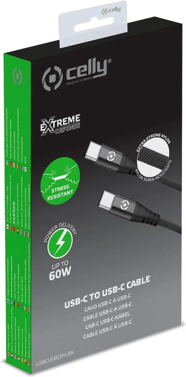 Celly Oplaadkabel 60W USB-C naar USB-C 1.5m - Zwart