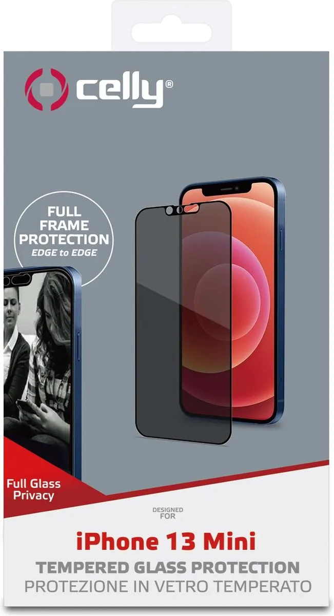 Celly Privacy Full Glass Screenprotector iPhone 13 Mini PRIVACYF1006BK - Transparant - afbeelding 2 van 4
