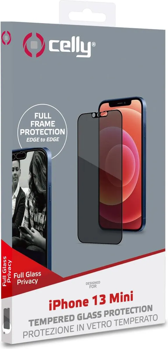 Celly Privacy Full Glass Screenprotector iPhone 13 Mini PRIVACYF1006BK - Transparant - afbeelding 3 van 4