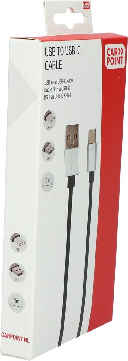 Carpoint USB naar USB-C Kabel 2m - Zwart
