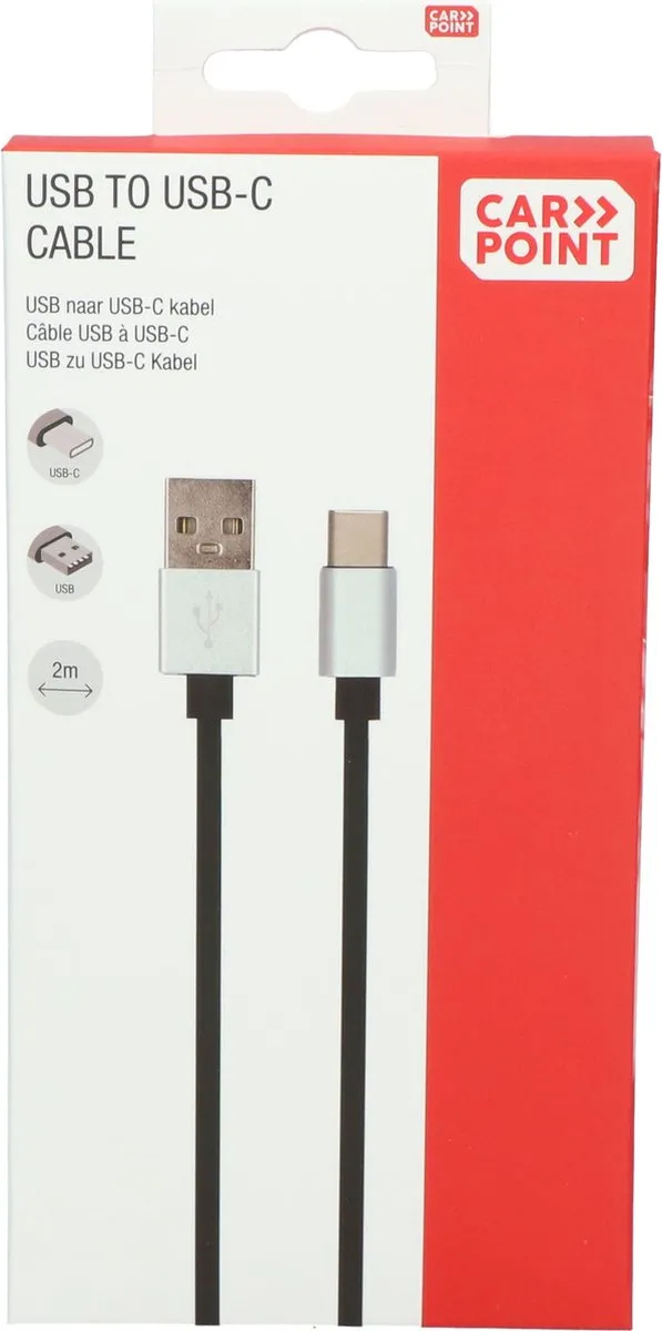 Carpoint USB naar USB-C Kabel 2m - Zwart