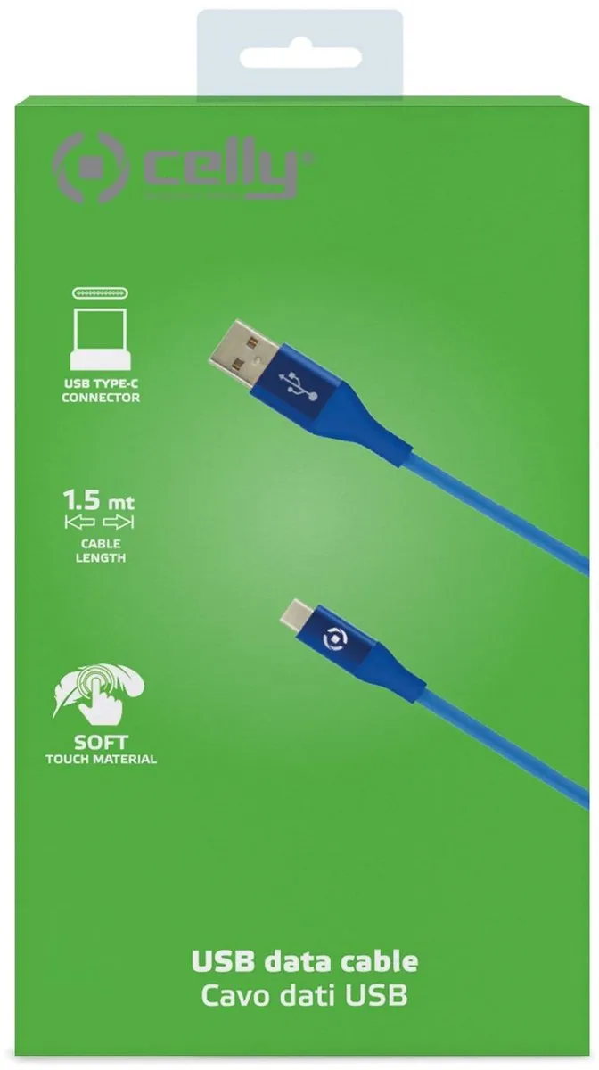 Celly Feeling Oplaadkabel 15W USB-A naar USB-C 1.0m - Blauw