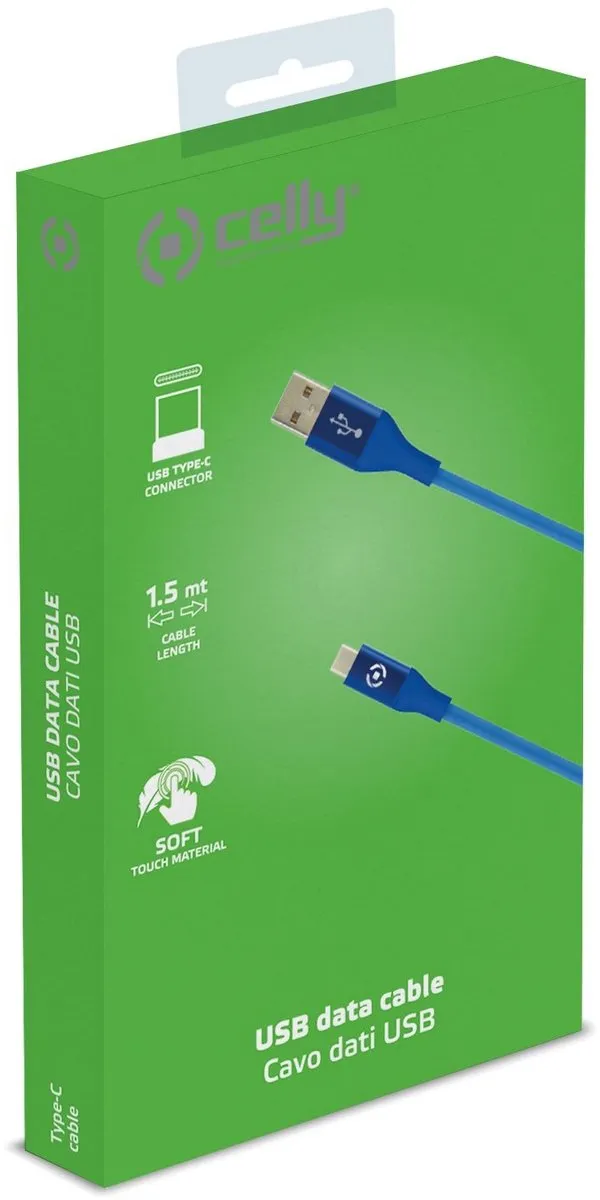 Celly Feeling Oplaadkabel 15W USB-A naar USB-C 1.0m - Blauw