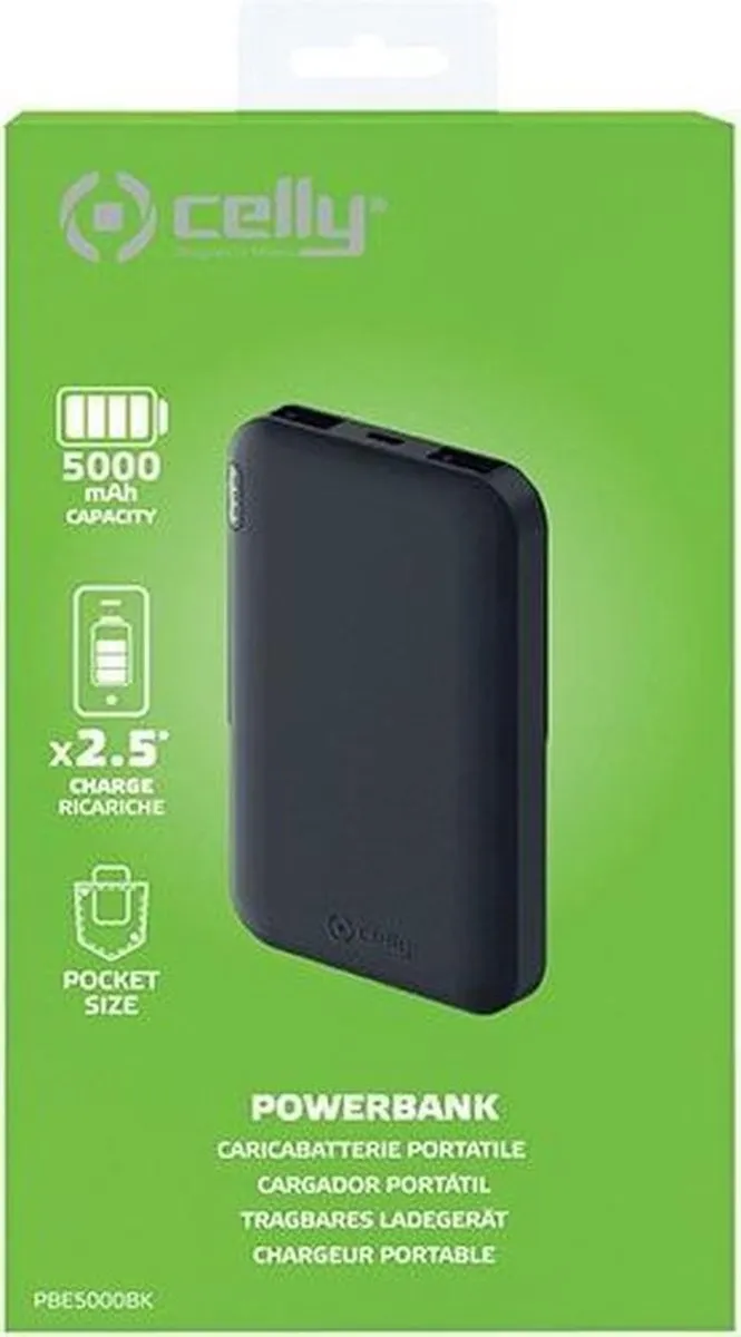 Celly Shock Powerbank 5000mAh - 4 Outputs - Zwart