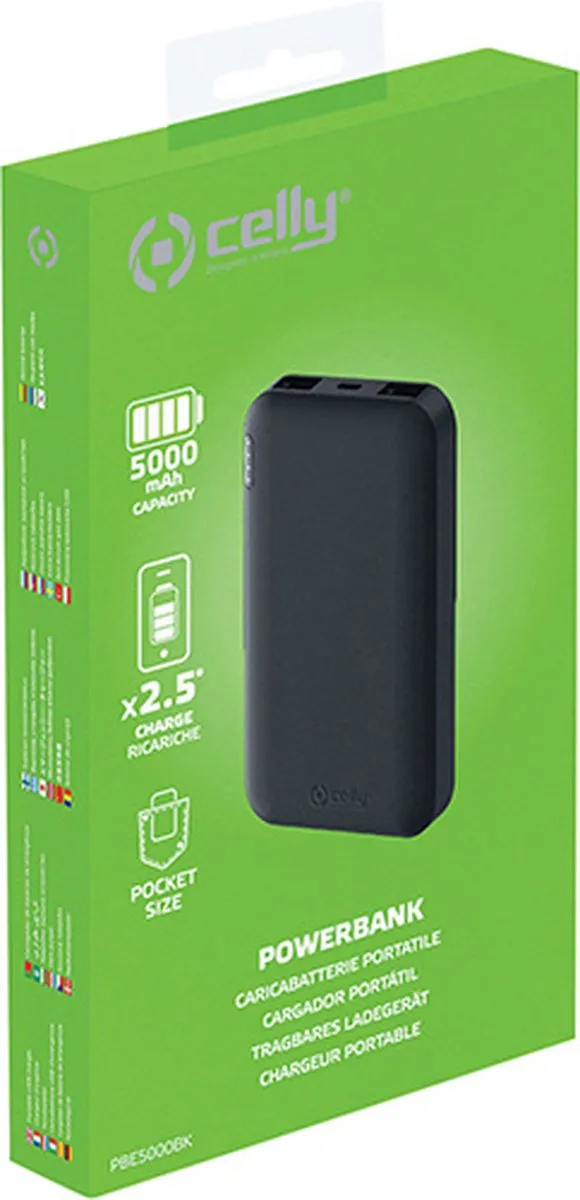 Celly Shock Powerbank 5000mAh - 4 Outputs - Zwart - afbeelding 6 van 6