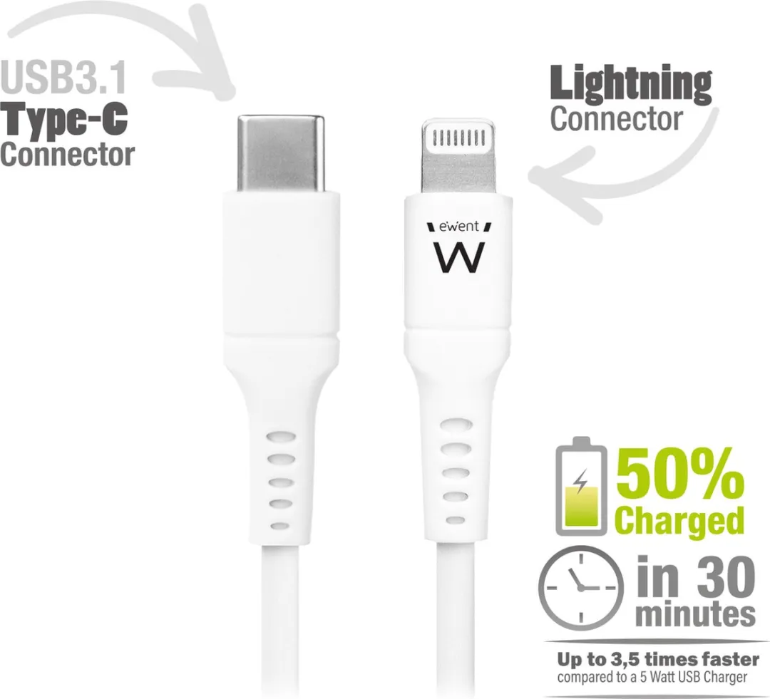 Ewent EW9915 USB-C naar Lightning-kabel - Wit