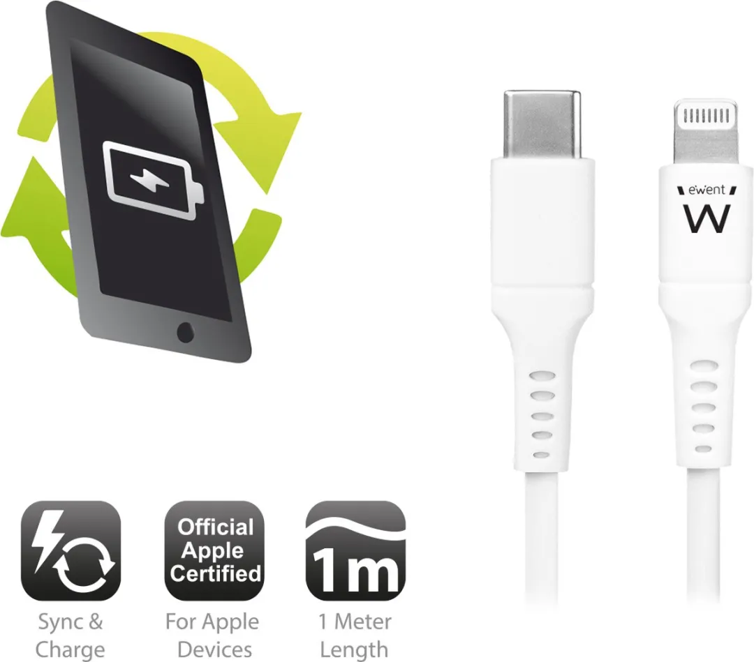 Ewent EW9915 USB-C naar Lightning-kabel - Wit