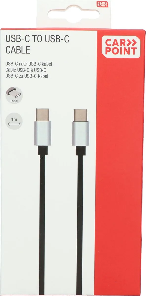 Carpoint USB-C naar USB-C Laadkabel 1m - Zwart