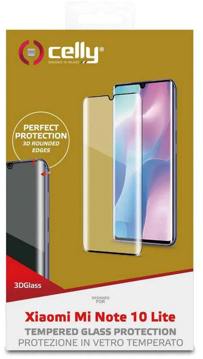 Celly Xiaomi Mi Note 10 Lite 3D Glass Schermbeschermer - Transparant