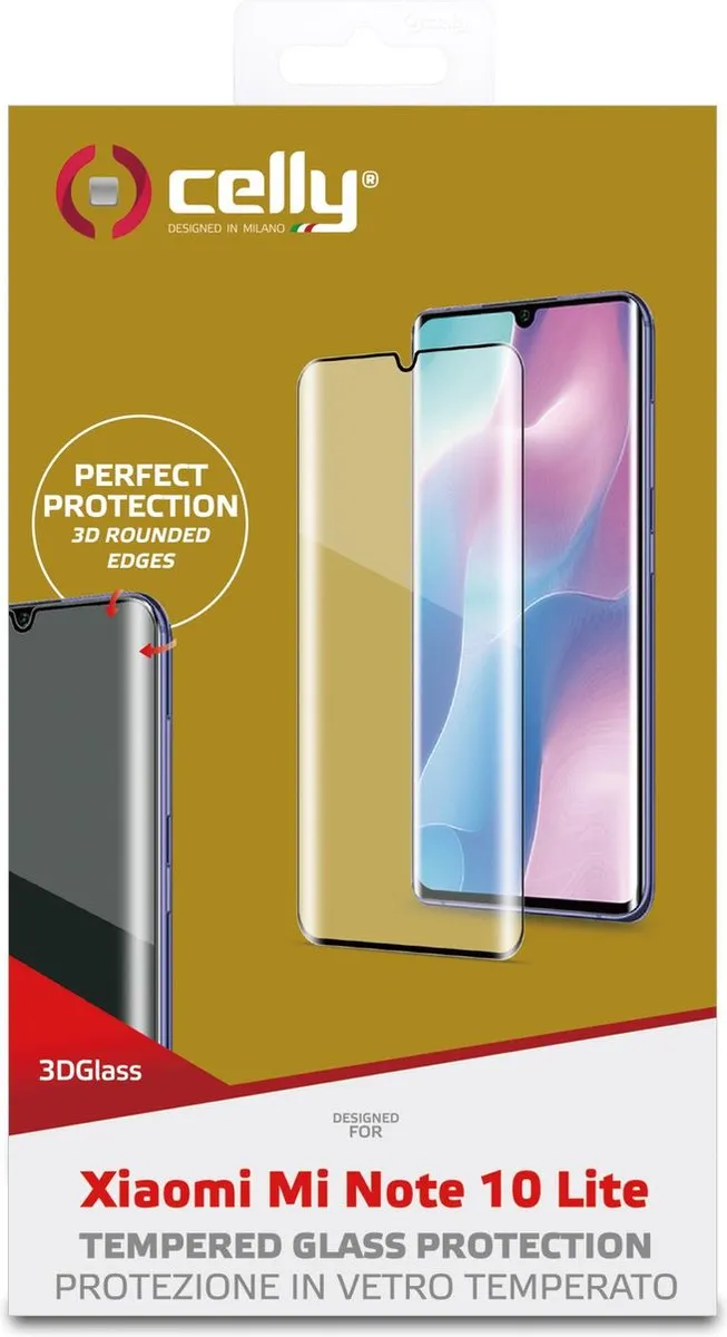 Celly Xiaomi Mi Note 10 Lite 3D Glass Schermbeschermer - Transparant