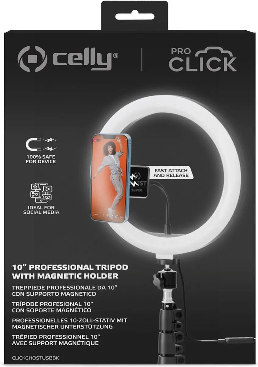 Celly CLICKGHOSTUSBBK Selfie Ringlamp - Smartphone - Zwart
