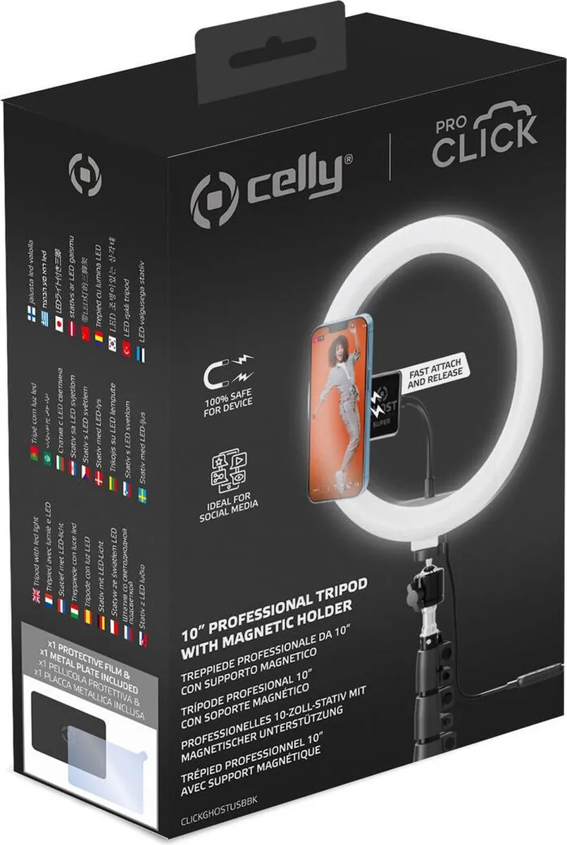 Celly CLICKGHOSTUSBBK Selfie Ringlamp - Smartphone - Zwart