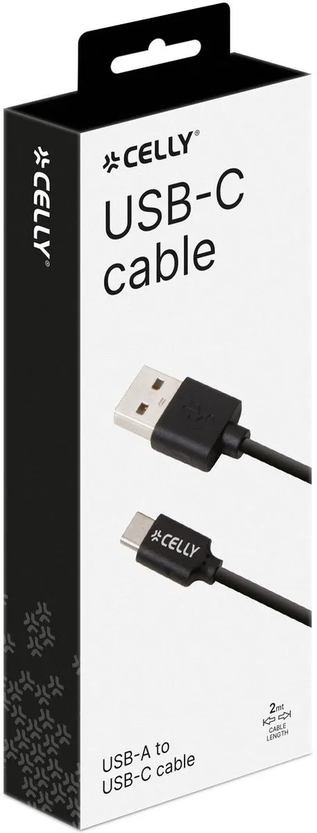 Celly USB-C2M USB-A naar USB-C Kabel 2m - 1Gbps - Zwart - afbeelding 6 van 6