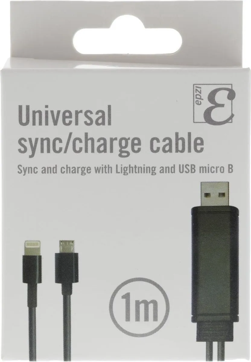 Deltaco EPZI IPLH-191 Universele Kabel USB-A naar micro-USB & Lightning - 1m - Zwart