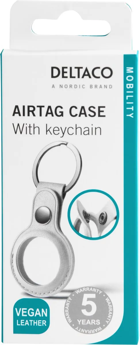 Deltaco MCASE-TAG11 Sleutelhanger - Apple AirTag - Wit Kunstleer