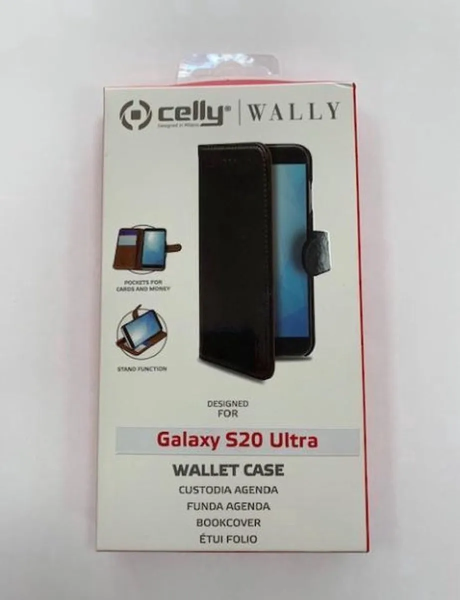 Celly Wally Bookcase Hoesje Samsung Galaxy S20 Ultra - Kunstleer - 3 Pasjes - Zwart