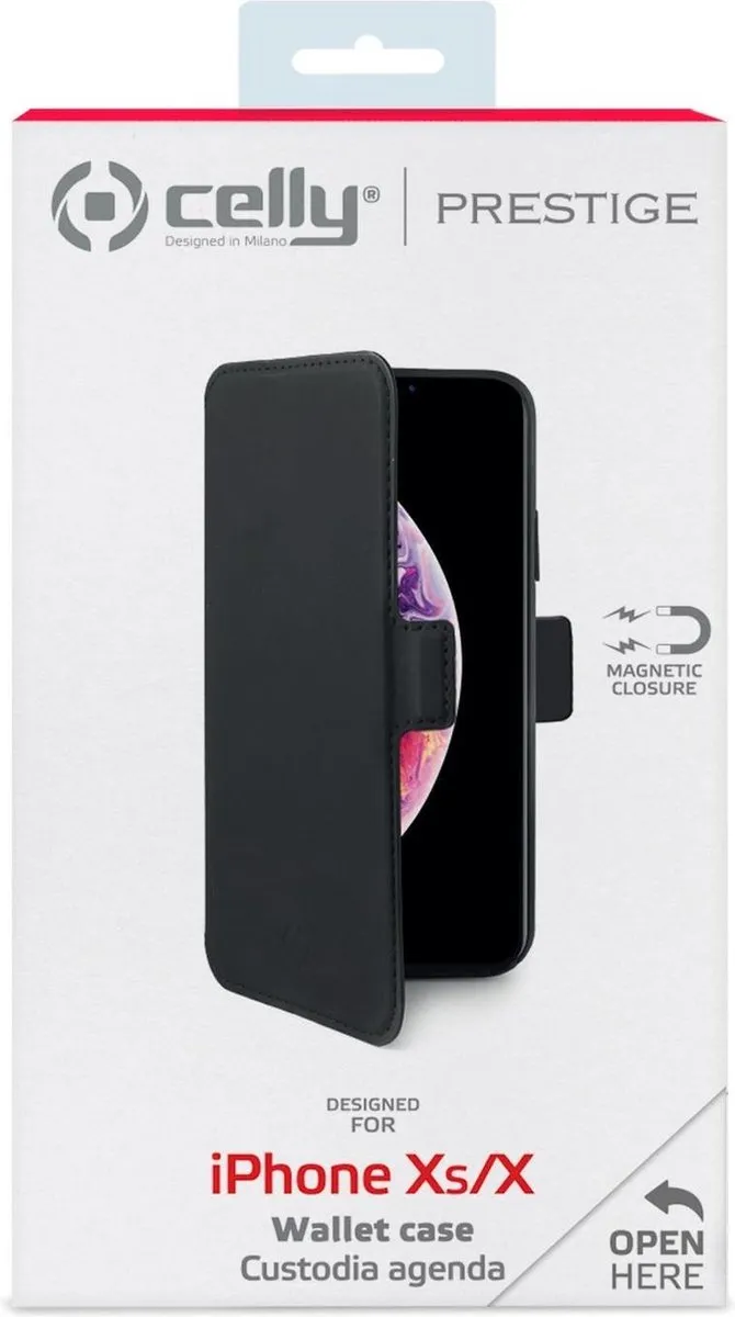Celly Prestige Magnetische Walletcase iPhone X/Xs - 1 Pasje - Zwart