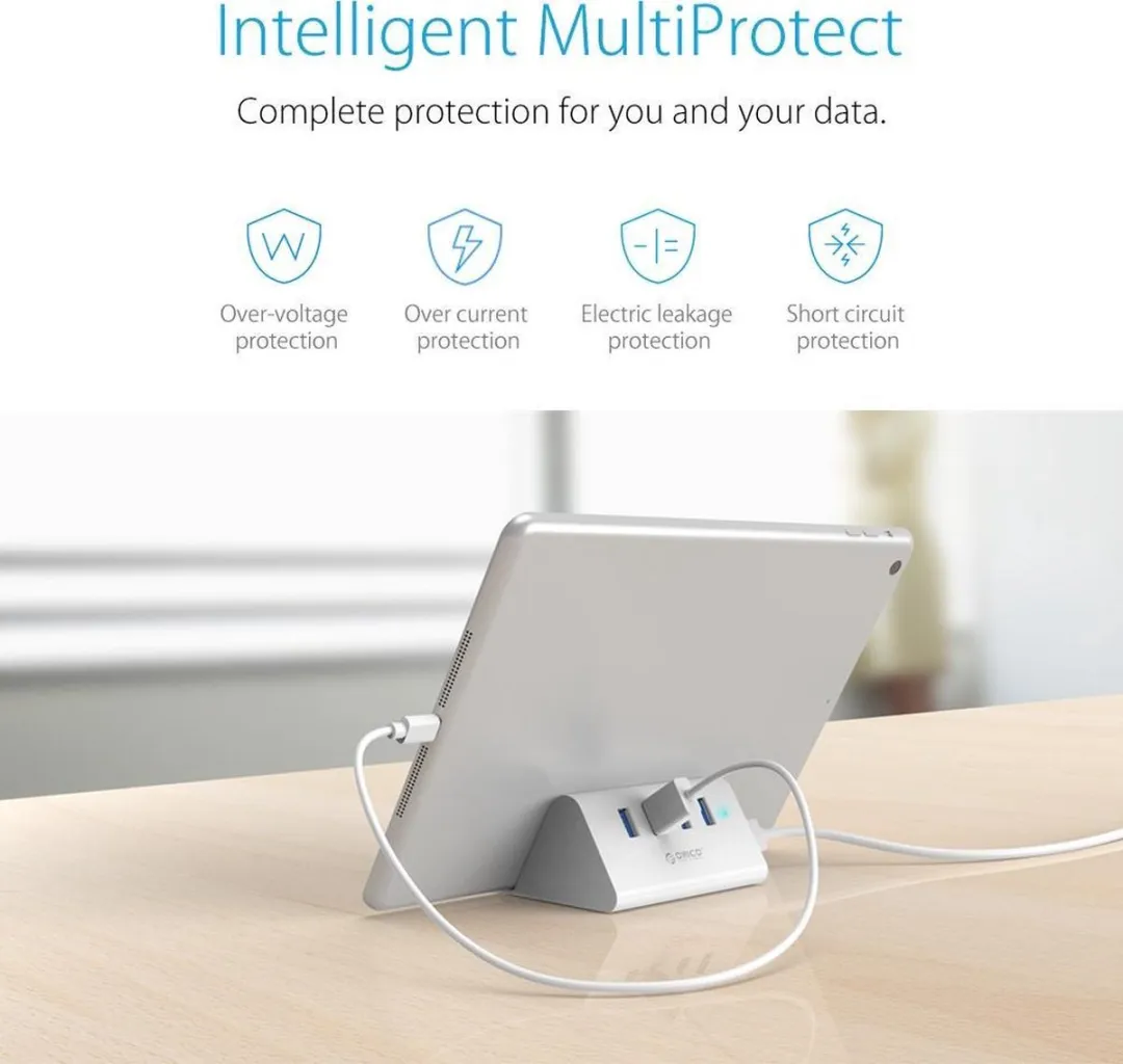 Orico - 4 poort USB3.0 HUB smartphone en tablet standaard bureau houder- Wit