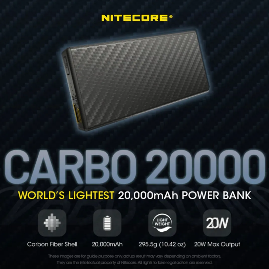 Nitecore CARBO 20000 Powerbank 20000mAh - USB A/C & Micro USB - Zwart - afbeelding 6 van 6