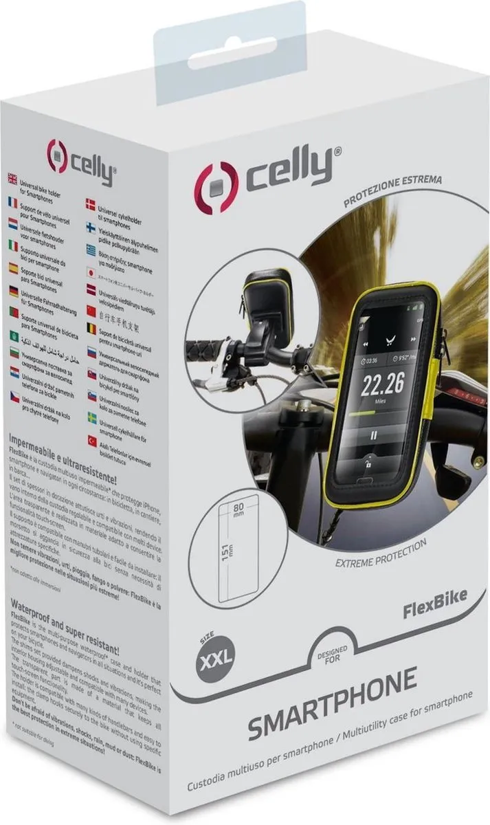 Celly Flexbike Telefoonhouder XXL - Stuurbevestiging - 151x50x26mm - Zwart/Geel