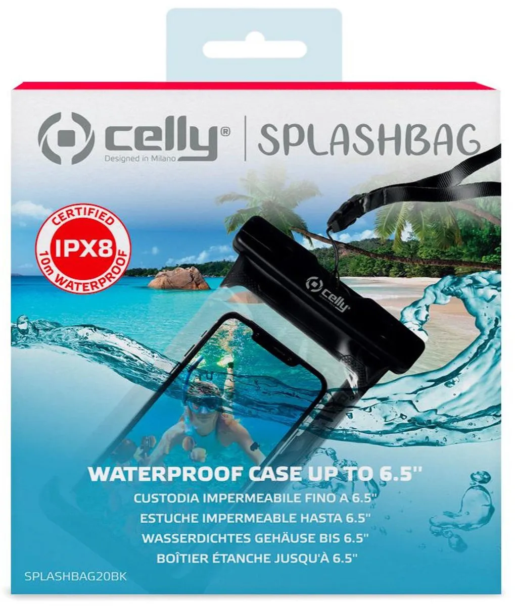 Celly Splashbag 22x11cm Beschermhoes - Zwart/Transparant