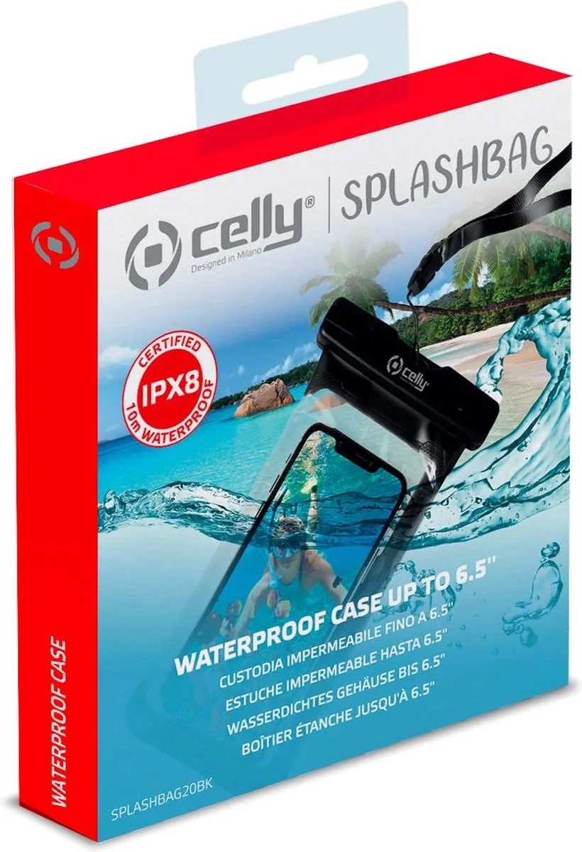 Celly Splashbag 22x11cm Beschermhoes - Zwart/Transparant