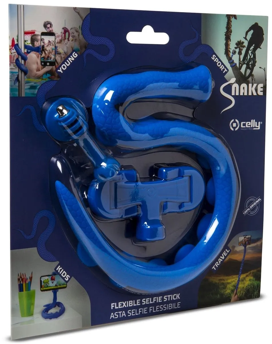 Celly Snake Selfiestick - 15 Inch - Blauw