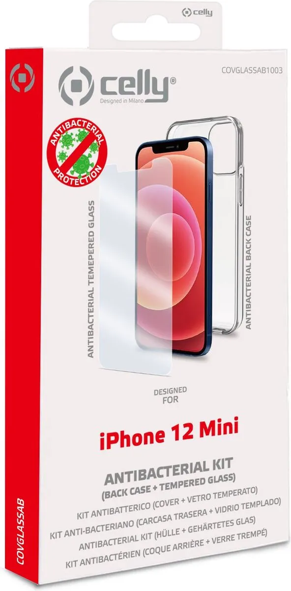 Celly Antibacteriële Hoesje iPhone 12 Mini - Glas COVGLASSAB1003 - Transparant