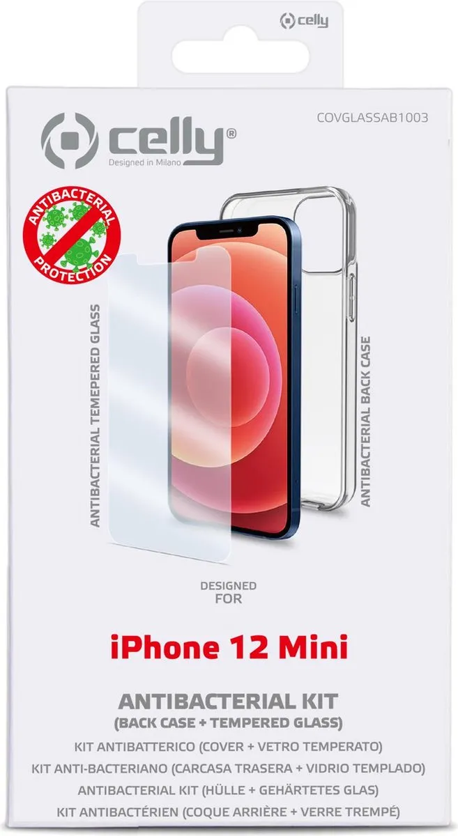 Celly Antibacteriële Hoesje iPhone 12 Mini - Glas COVGLASSAB1003 - Transparant