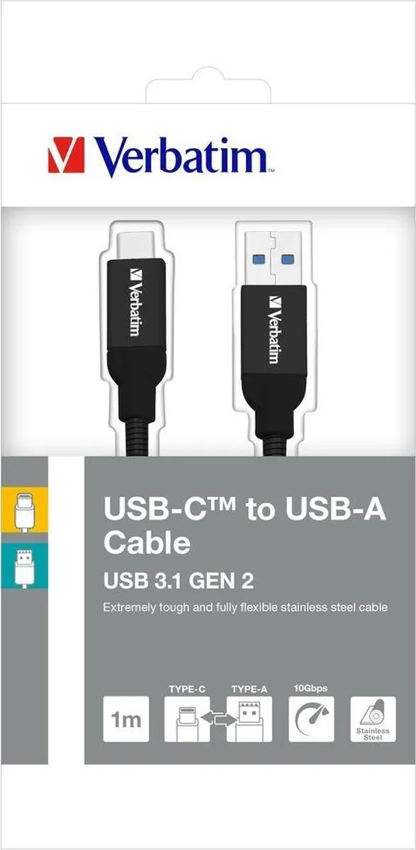 Verbatim 48871 USB-kabel USB-A naar USB-C 1m - Zwart
