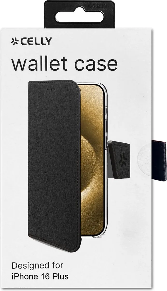 Celly Wally Bookcase Hoesje iPhone 16 Plus - 3 Pasjes - Zwart