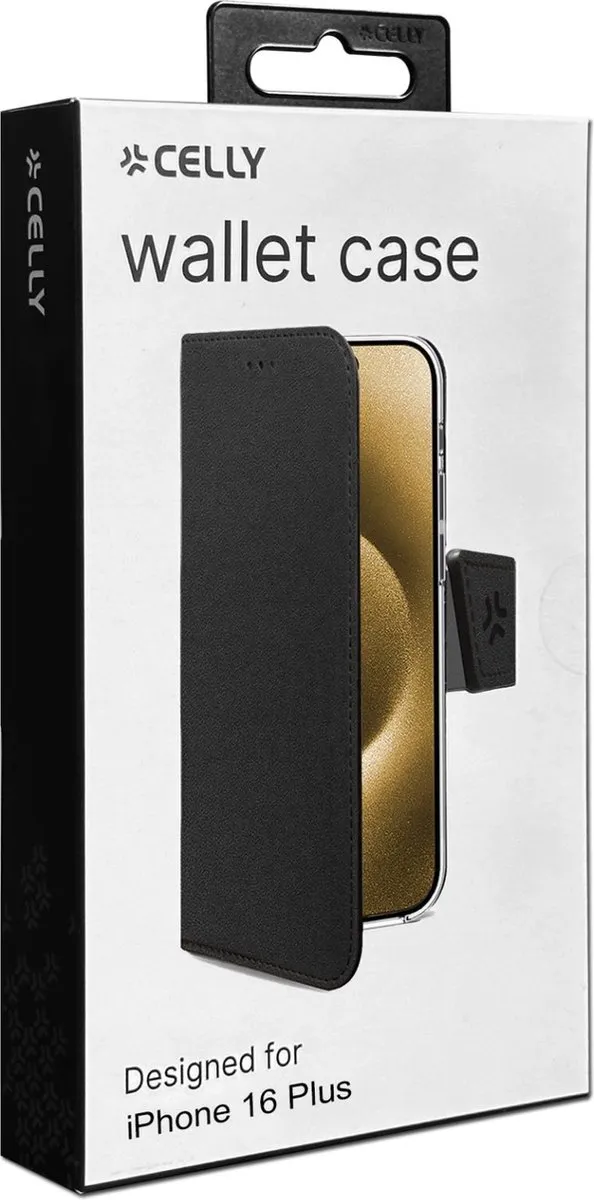 Celly Wally Bookcase Hoesje iPhone 16 Plus - 3 Pasjes - Zwart