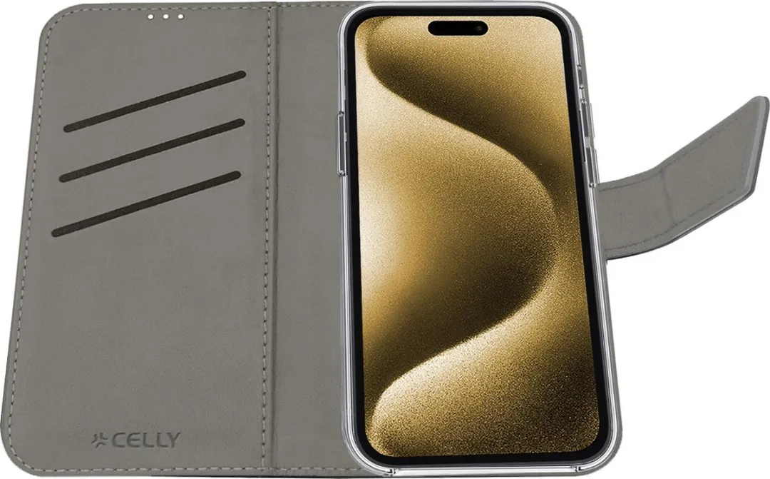 Celly Wally Bookcase Hoesje iPhone 16 Plus - 3 Pasjes - Zwart
