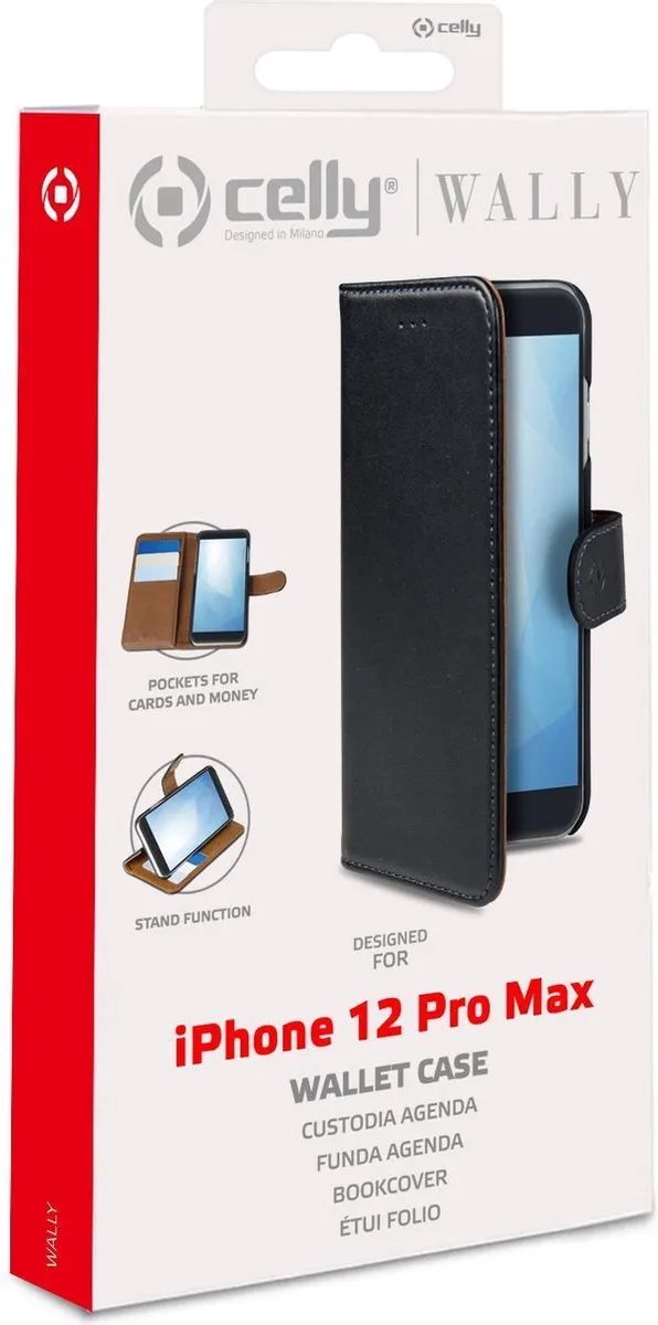 Celly Wally Bookcase Hoesje iPhone 12 Pro Max - Zwart