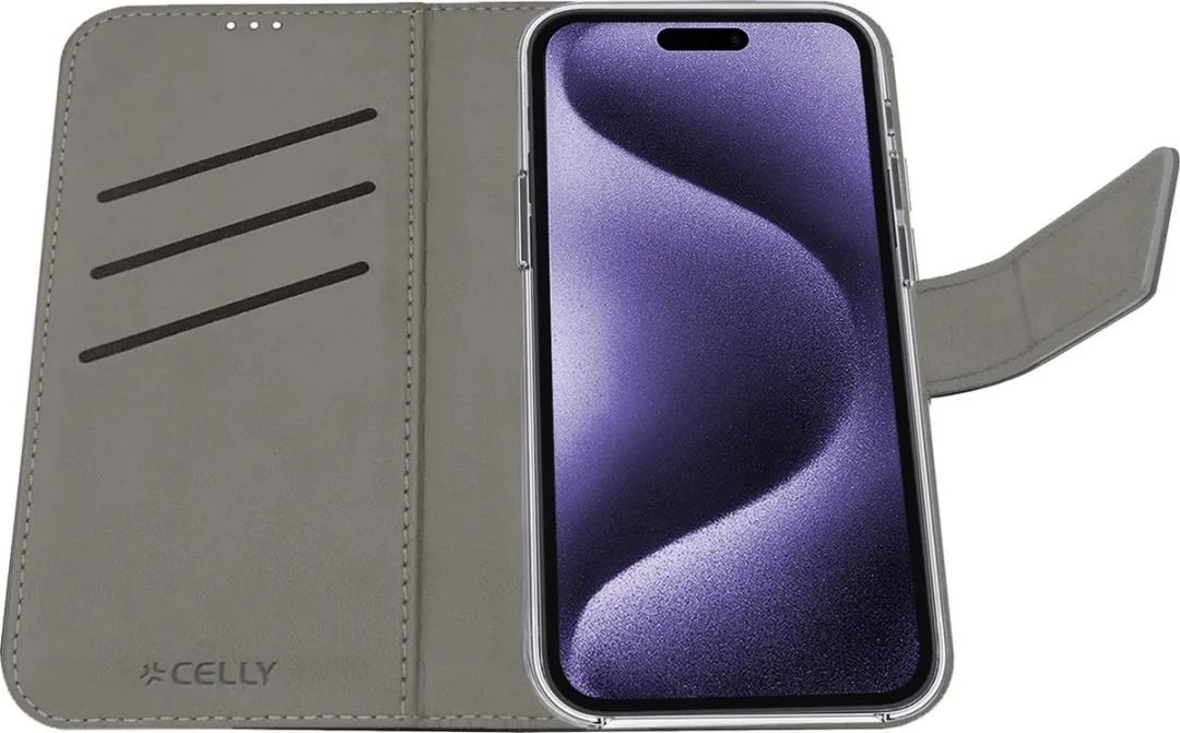 Celly Wally Bookcase Hoesje iPhone 16 Pro Max - 3 Pasjes - Zwart