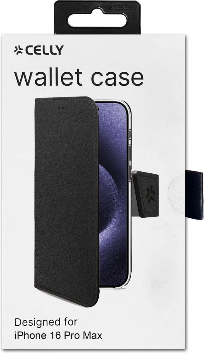 Celly Wally Bookcase Hoesje iPhone 16 Pro Max - 3 Pasjes - Zwart
