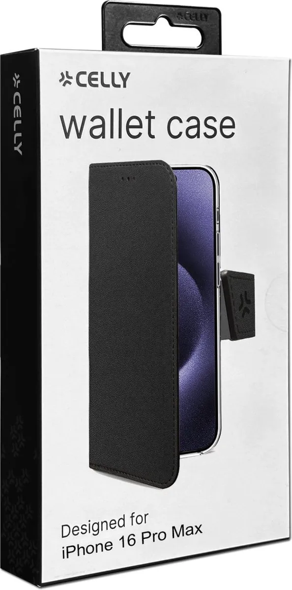 Celly Wally Bookcase Hoesje iPhone 16 Pro Max - 3 Pasjes - Zwart