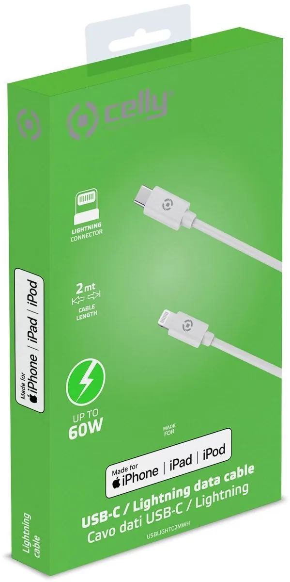 Celly Lightning/USB-C Kabel 2m - Wit