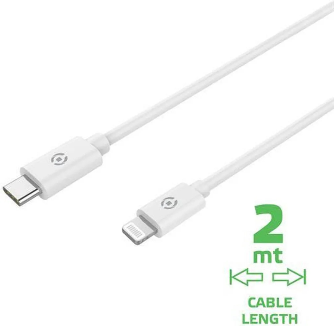 Celly Lightning/USB-C Kabel 2m - Wit