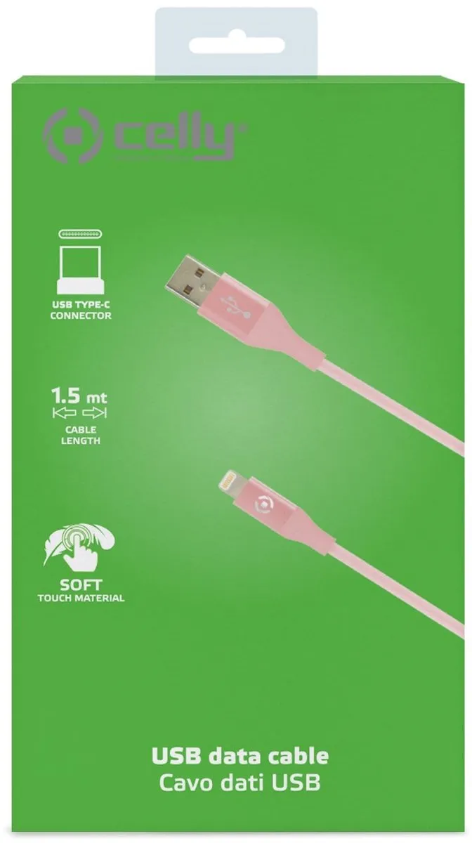 Celly Feeling Oplaadkabel 15W USB-A naar USB-C 1.0m - Roze