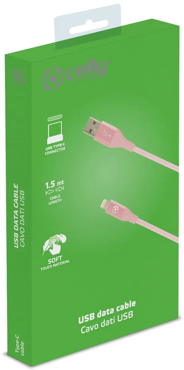 Celly Feeling Oplaadkabel 15W USB-A naar USB-C 1.0m - Roze