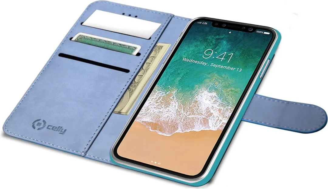 Celly Boekmodel iPhone XS/X - 3 Pasjes - Blauw