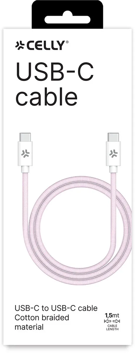 Celly USB-C naar USB-C Kabel 100W - 1,5m - Roze