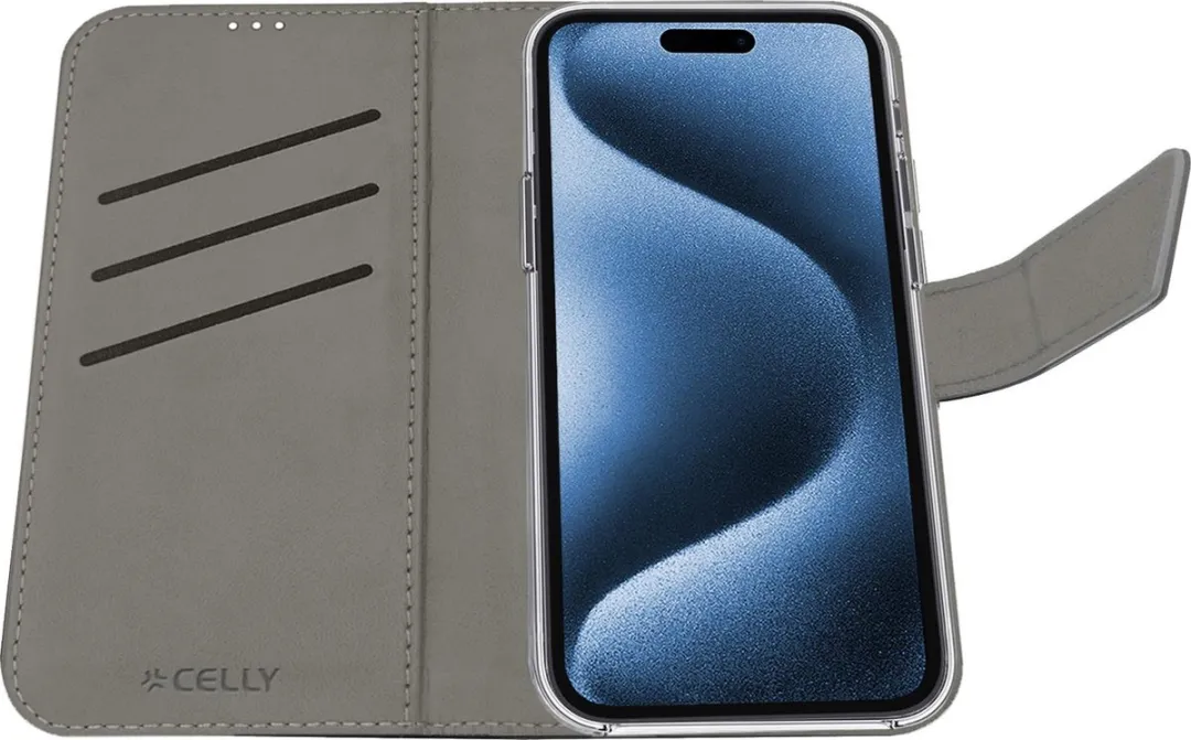 Celly Wally Bookcase Hoesje iPhone 16 Pro - 3 Pasjes - Zwart