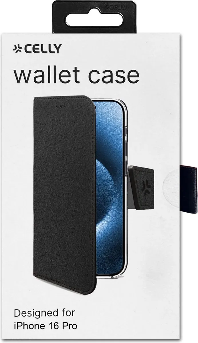 Celly Wally Bookcase Hoesje iPhone 16 Pro - 3 Pasjes - Zwart