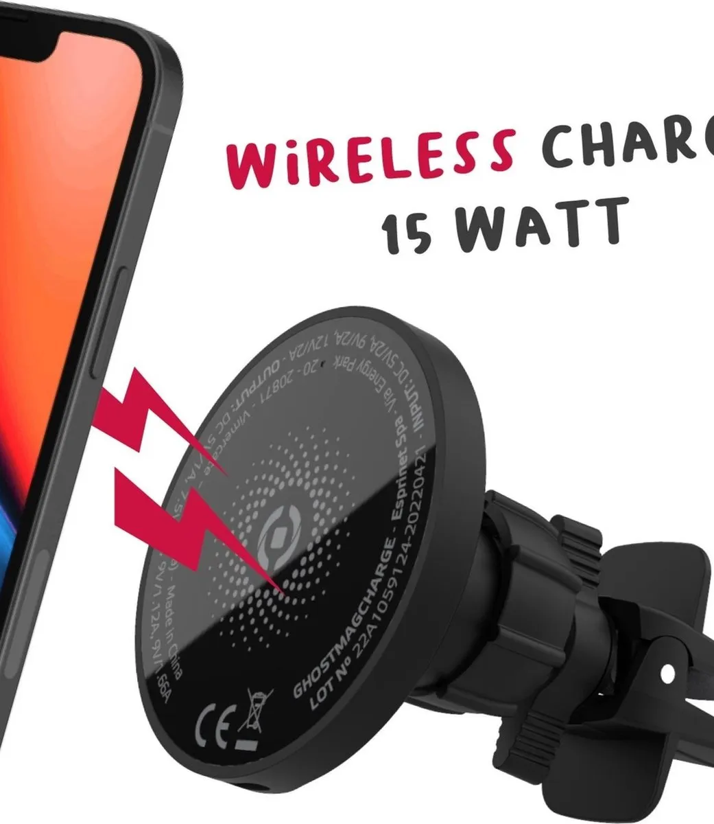 Celly GHOSTMAGCHARGE Autohouder - 15W Draadloos - Zwart - afbeelding 4 van 6