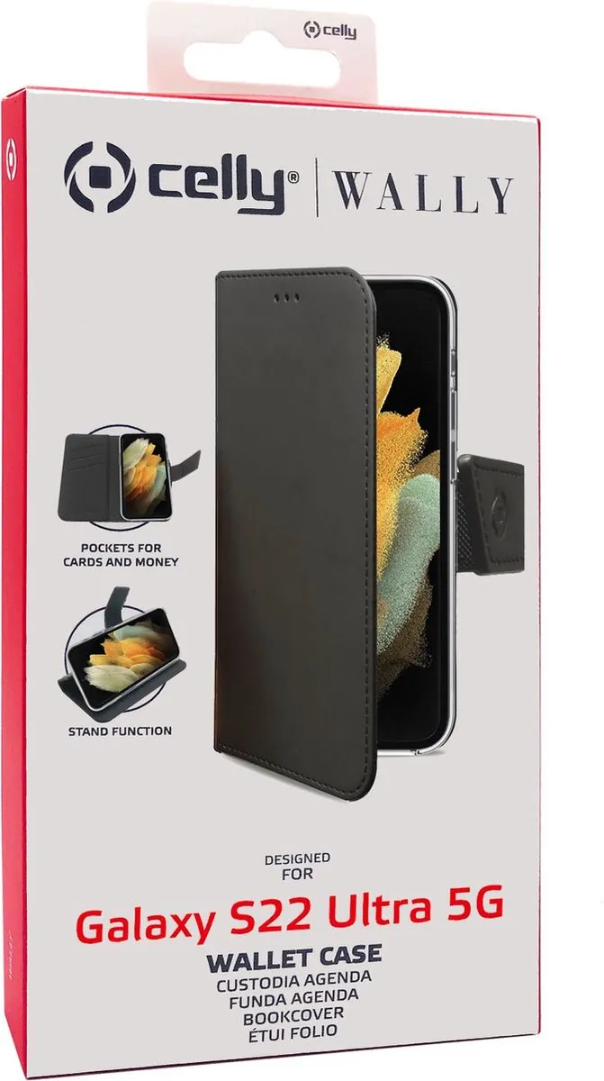 Celly Wally Bookcase Hoesje WALLY1012 - Samsung Galaxy S22 Ultra - Zwart
