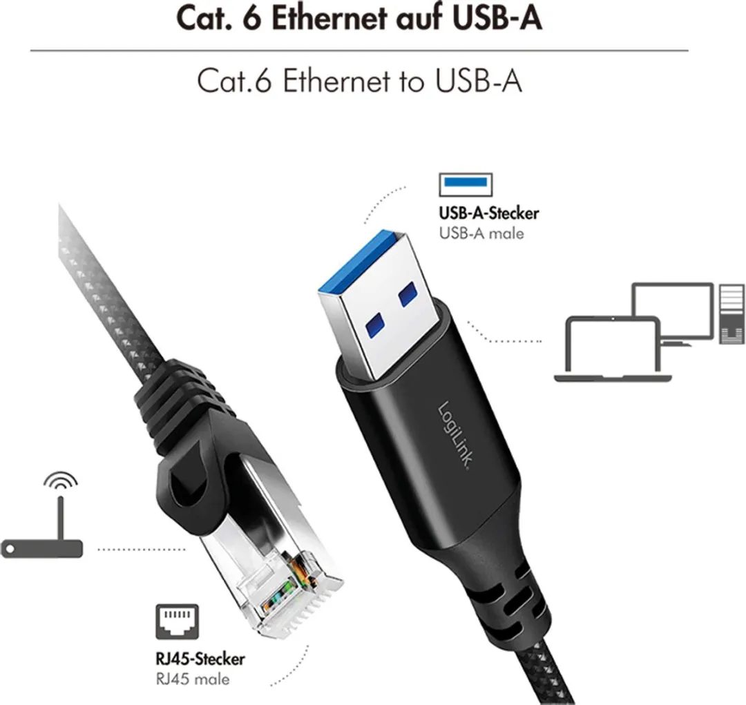 Logilink CU0402 USB 3.0 naar RJ45 Adapterkabel - Zwart - afbeelding 6 van 6
