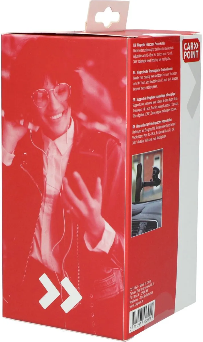 Carpoint Magnetische Telefoonhouder Telescopische Arm - Universeel 7.5" - Zwart