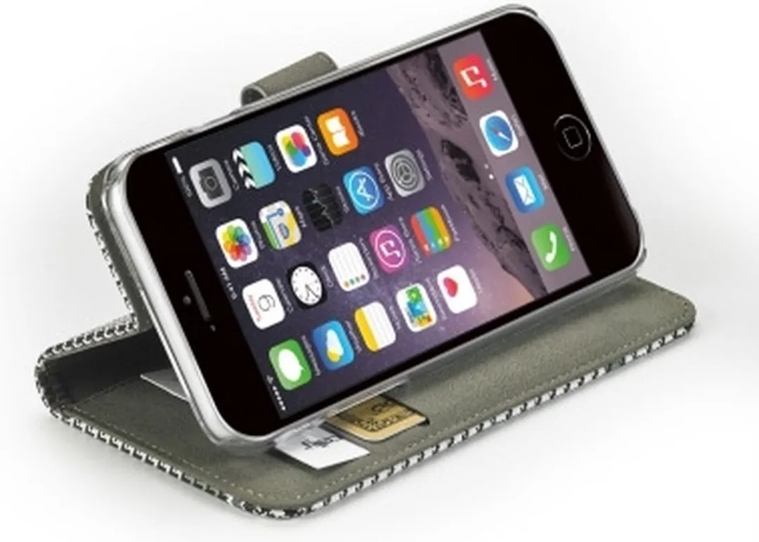 Celly iPhone 6/6s Icon Pied De Poule Wallet Case - Zwart - afbeelding 3 van 3